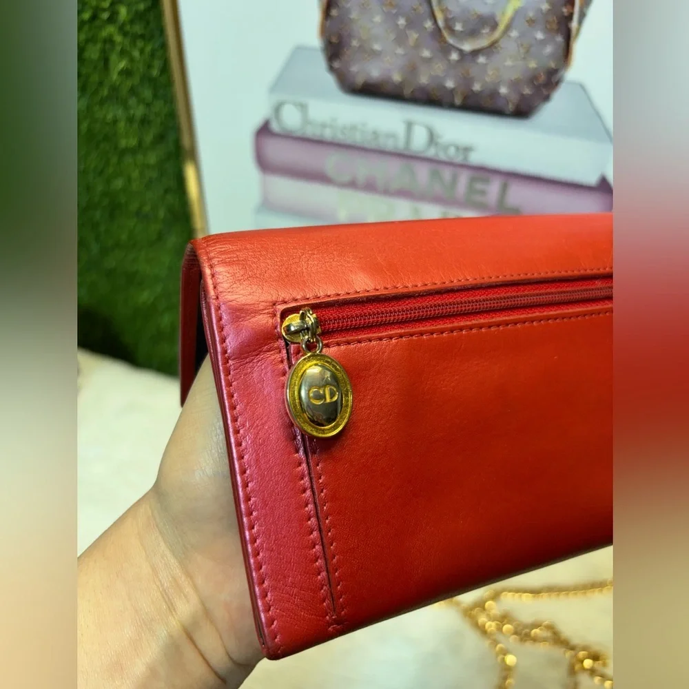 ❤️ Christian Dior Vintage Red Leather Wallet A114U0
